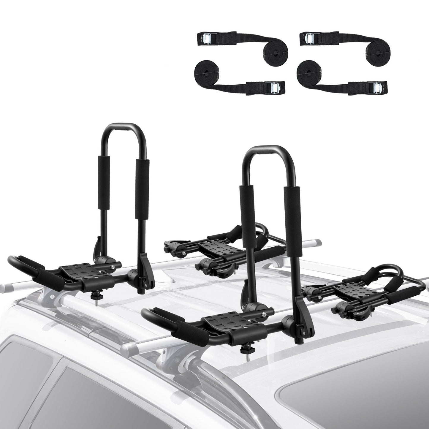 VEVOR Kayak Roof Rack 2 Pairs J-Bar, Soft Roof Rack Quick Folding, Top Mount Tie