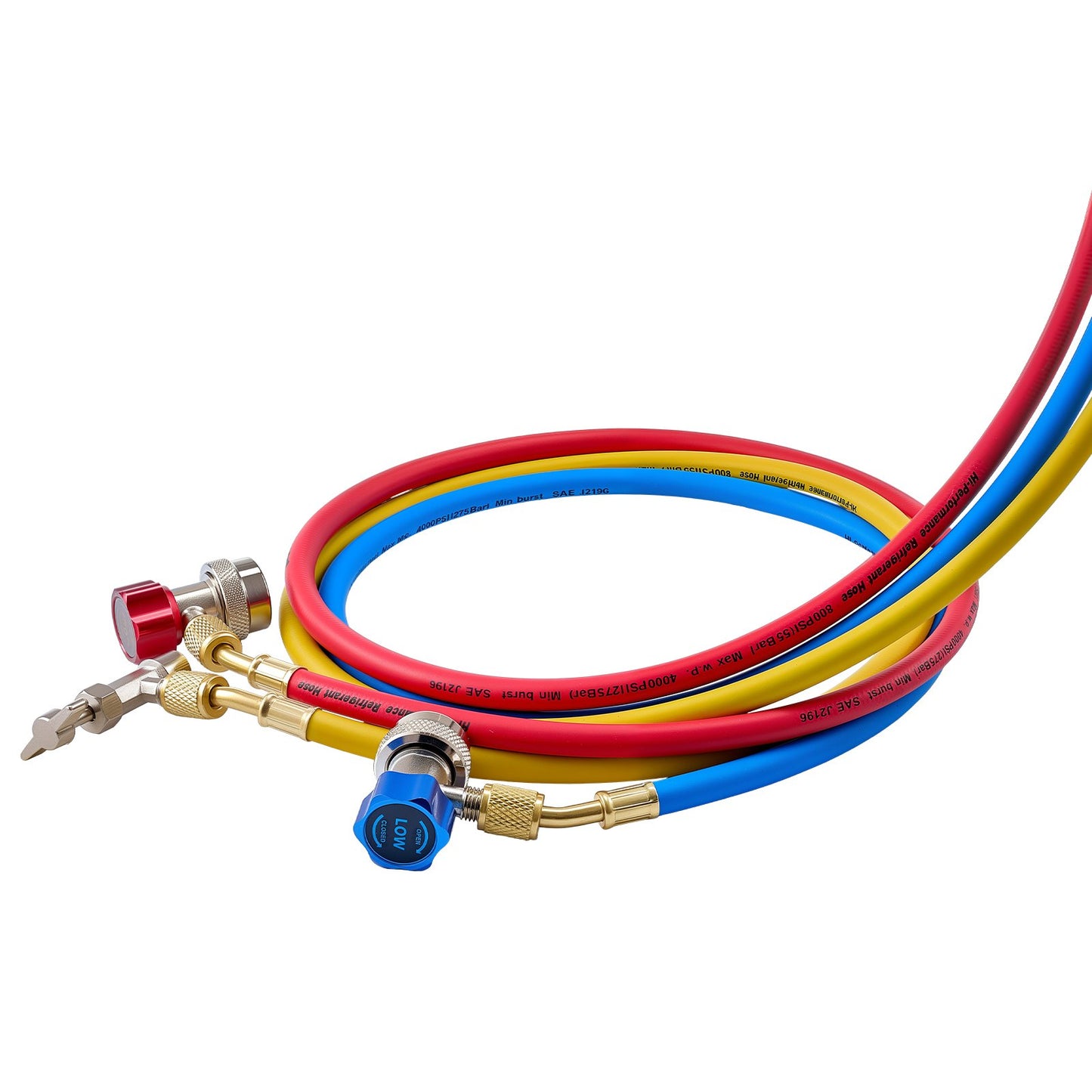 AC Manifold Gauge Set for R134a R404A R1234yf R22 Refrigerant, 3 Way AC Gauge with 1.5m Hoses, Adapters, Quick Couplers, Can Taps for Automotive Air Conditioning Maintenance, Charging Evacuation