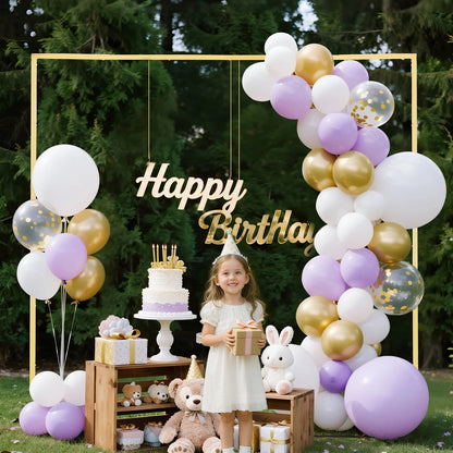 Arch Backdrop Stand, 2.4 x 2.4 m, Stable Structure, Easy Assembly, Square Gold Metal Arch Backdrop Stand for Wedding, Birthday Party, Graduation, Holiday Celebration, and Ceremony Decoration