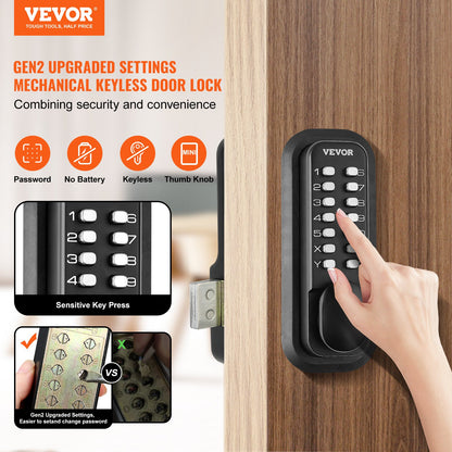 VEVOR Mechanical Keyless Entry Door Lock, 14 Digit Keypad, Water-proof Zinc Alloy,