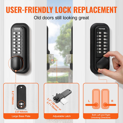 VEVOR Mechanical Keyless Entry Door Lock, 14 Digit Keypad, Water-proof Zinc Alloy,