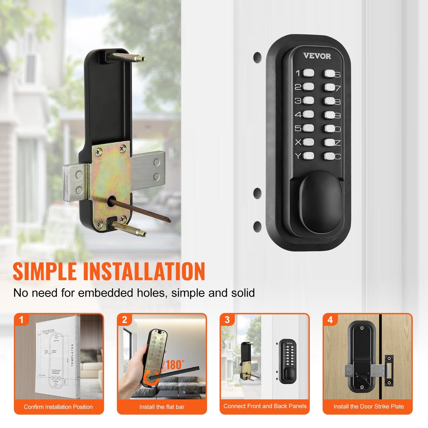 VEVOR Mechanical Keyless Entry Door Lock, 14 Digit Keypad, Water-proof Zinc Alloy,
