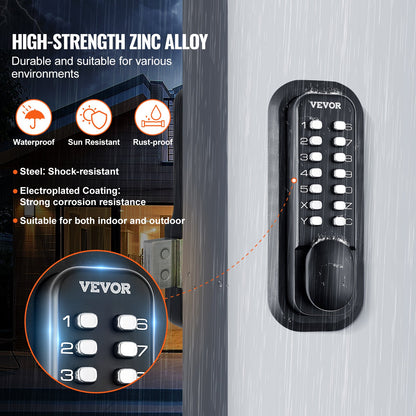 VEVOR Mechanical Keyless Entry Door Lock, 14 Digit Keypad, Water-proof Zinc Alloy,