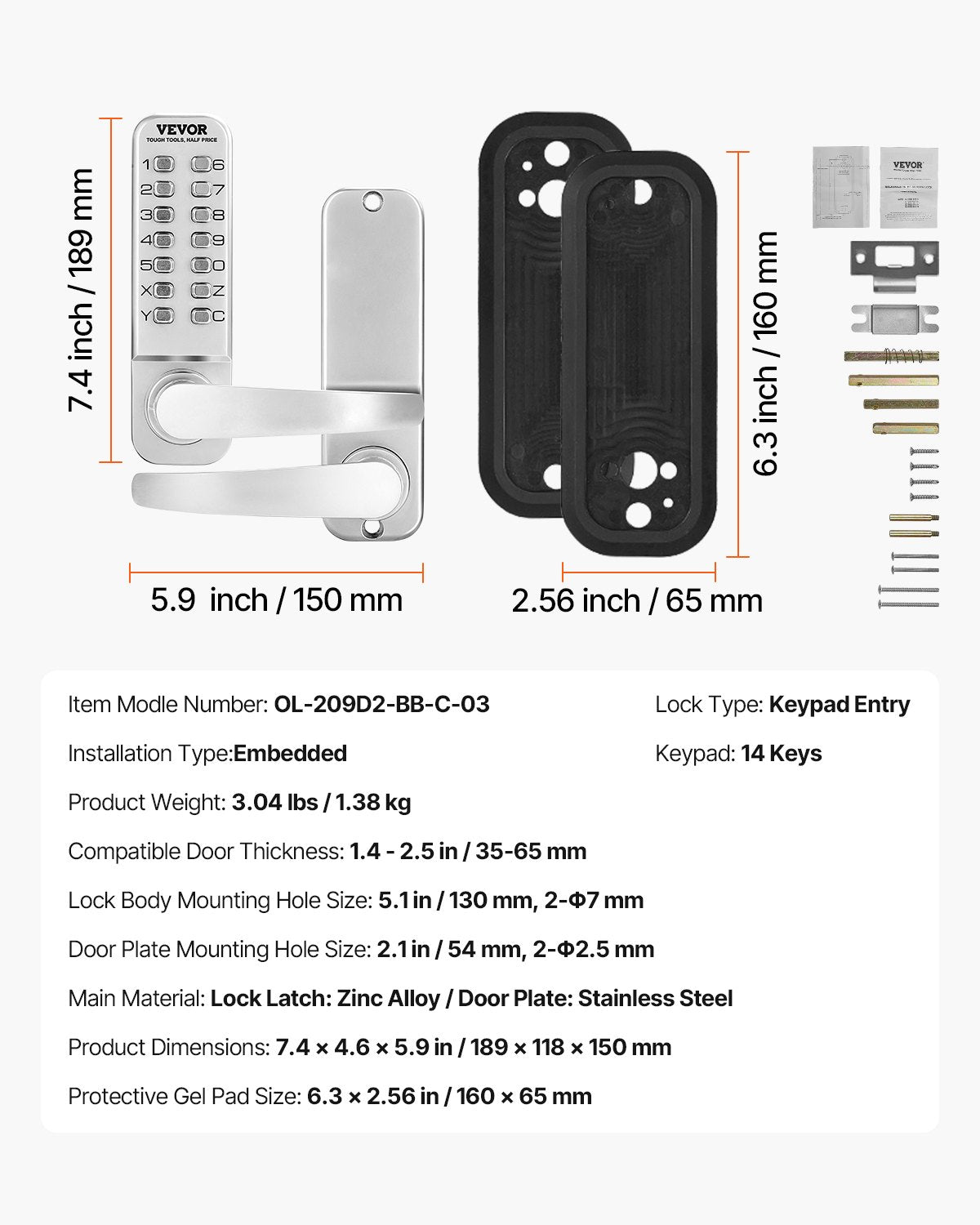 VEVOR Mechanical Keyless Entry Door Lock 14 Key Mechanical Door Lock for Home