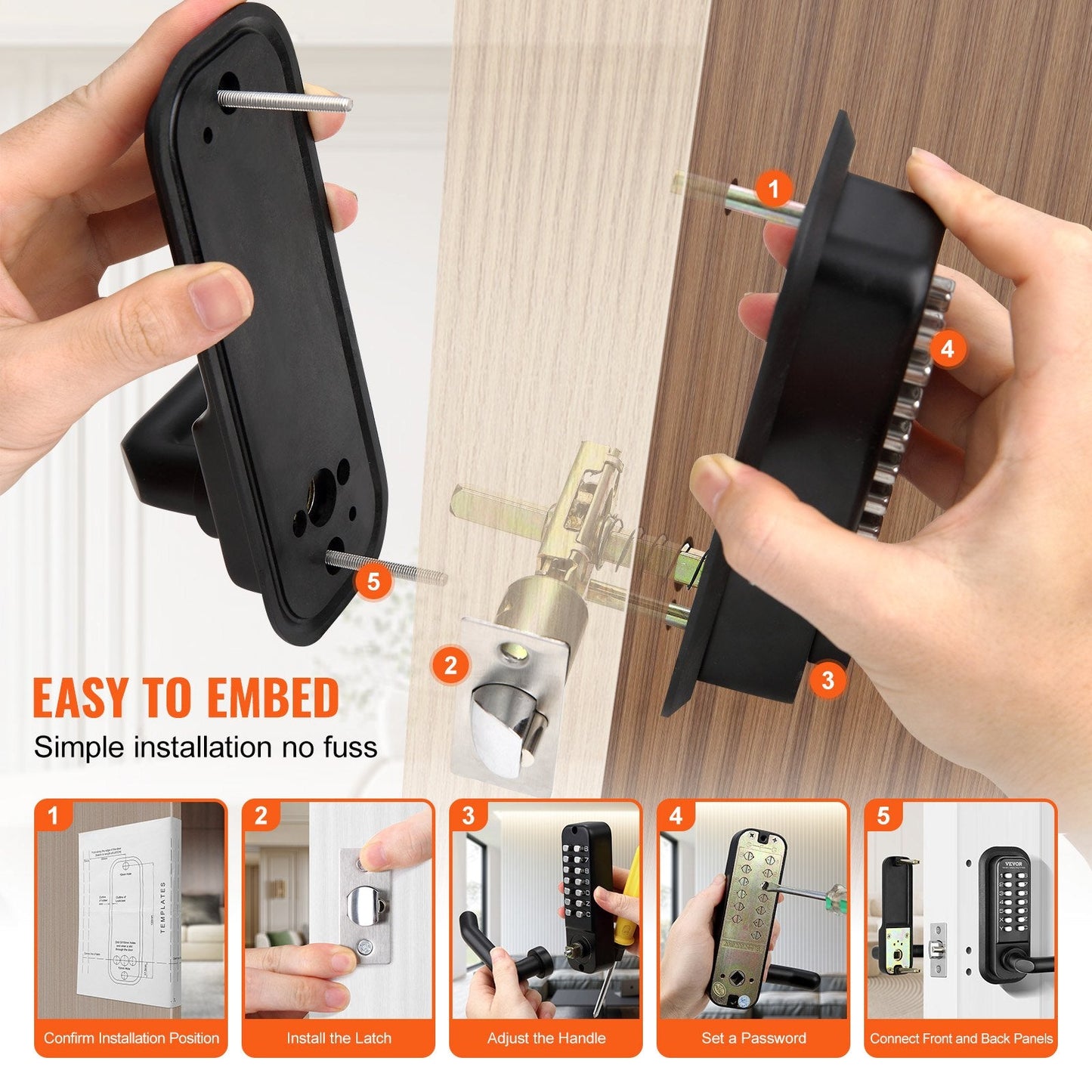 Mechanical Keyless Door Lock with 14-Digit Keypad and Handle, Easy Install
