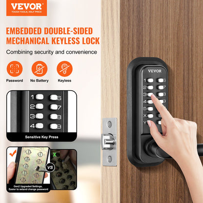 VEVOR Mechanical Keyless Entry Door Lock, 14 Digit Keypad, Water-proof Zinc Alloy,