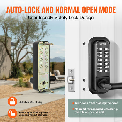 VEVOR Mechanical Keyless Entry Door Lock, 14 Digit Keypad, Water-proof Zinc Alloy,
