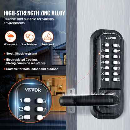 VEVOR Mechanical Keyless Entry Door Lock, 14 Digit Keypad, Water-proof Zinc Alloy,