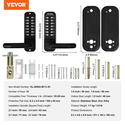 Mechanical Keyless Entry Lock, 14-Digit Keypad, Weather-Resistant, Easy Install