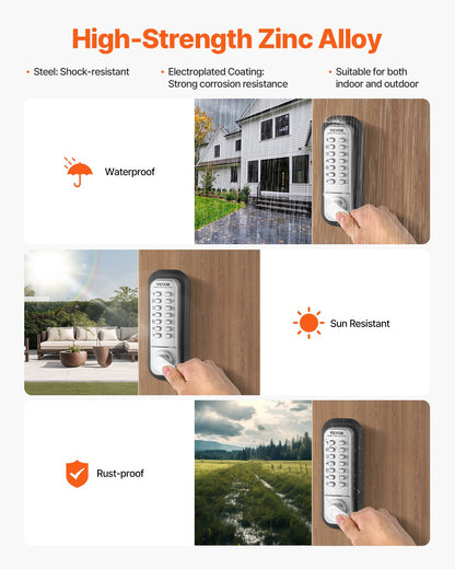 VEVOR Mechanical Keyless Entry Door Lock 14 Key Mechanical Keypad Lock Sliver