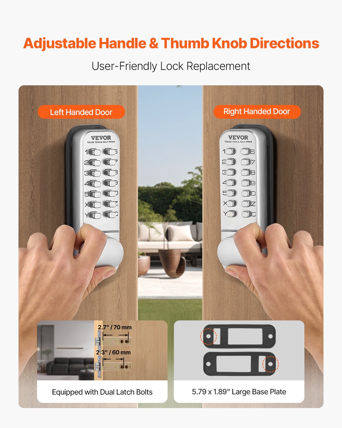 VEVOR Mechanical Keyless Entry Door Lock 14 Key Mechanical Keypad Door Knob Home
