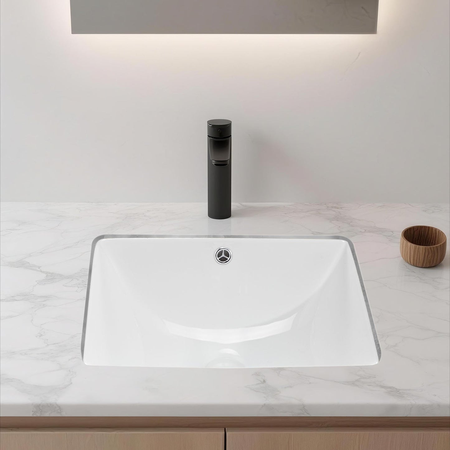 Undermount Bathroom Sink, 460 x 330 mm Rectangular White Ceramic Vessel Sink with Overflow Hole, Under Counter Drop in Modern Lavatory Vanity Bath Wash Bowl Basin, Rectangle for Small Space