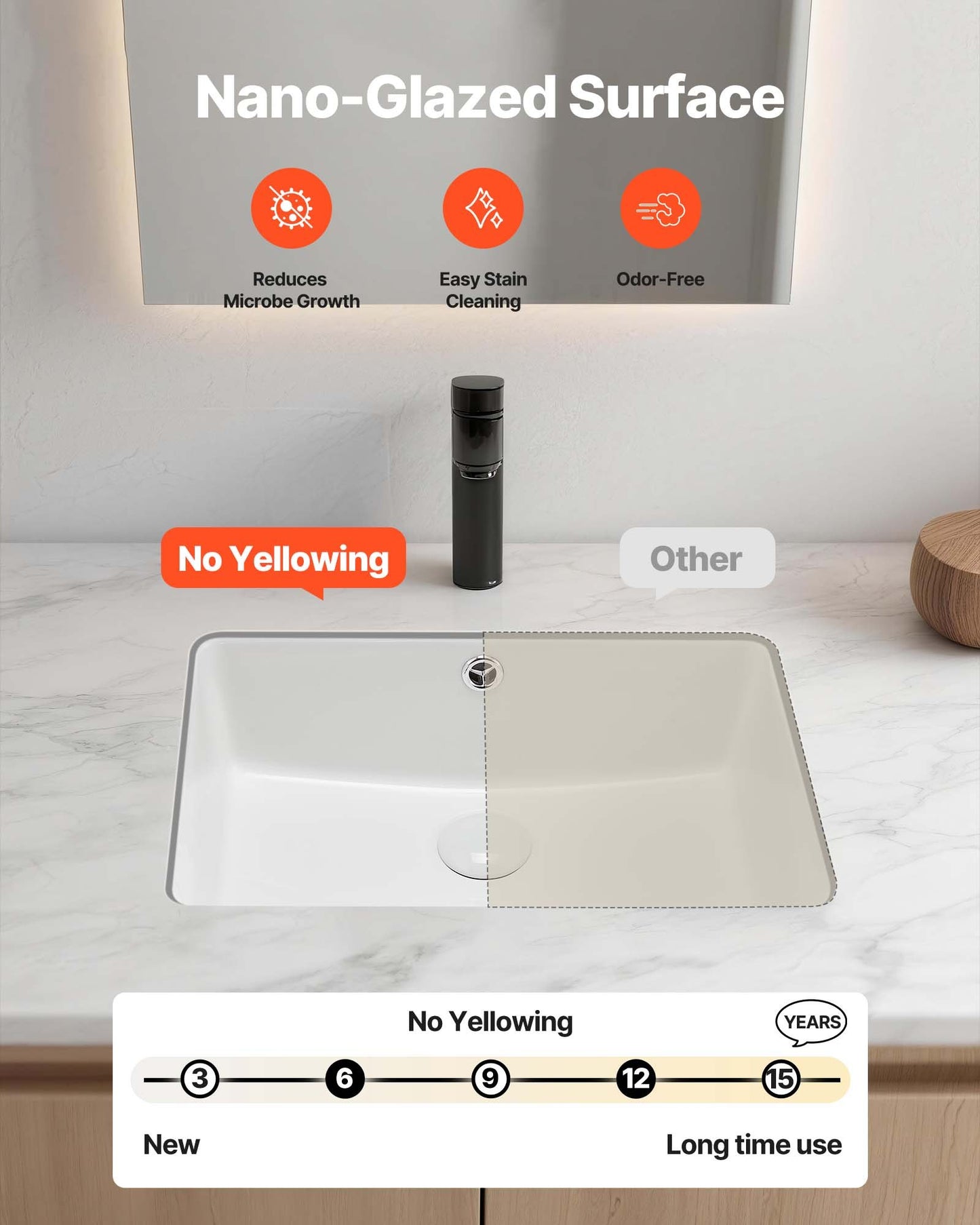Undermount Bathroom Sink, 470 x 335 mm Rectangular White Ceramic Vessel Sink with Overflow Hole, Under Counter Drop in Modern Lavatory Vanity Bath Wash Bowl Basin, Rectangle for Small Space