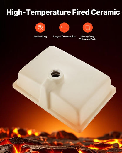 Undermount Bathroom Sink, 470 x 335 mm Rectangular White Ceramic Vessel Sink with Overflow Hole, Under Counter Drop in Modern Lavatory Vanity Bath Wash Bowl Basin, Rectangle for Small Space