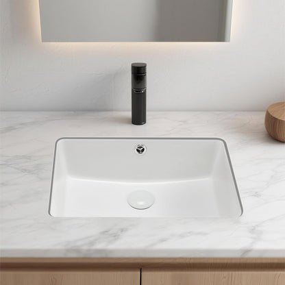 Undermount Bathroom Sink, 470 x 335 mm Rectangular White Ceramic Vessel Sink with Overflow Hole, Under Counter Drop in Modern Lavatory Vanity Bath Wash Bowl Basin, Rectangle for Small Space