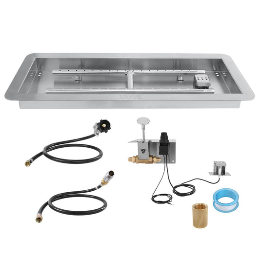 VEVOR 24 x 8 inch Drop-in Fire Pit Pan, Rectangular Stainless Steel Fire Pit Burner
