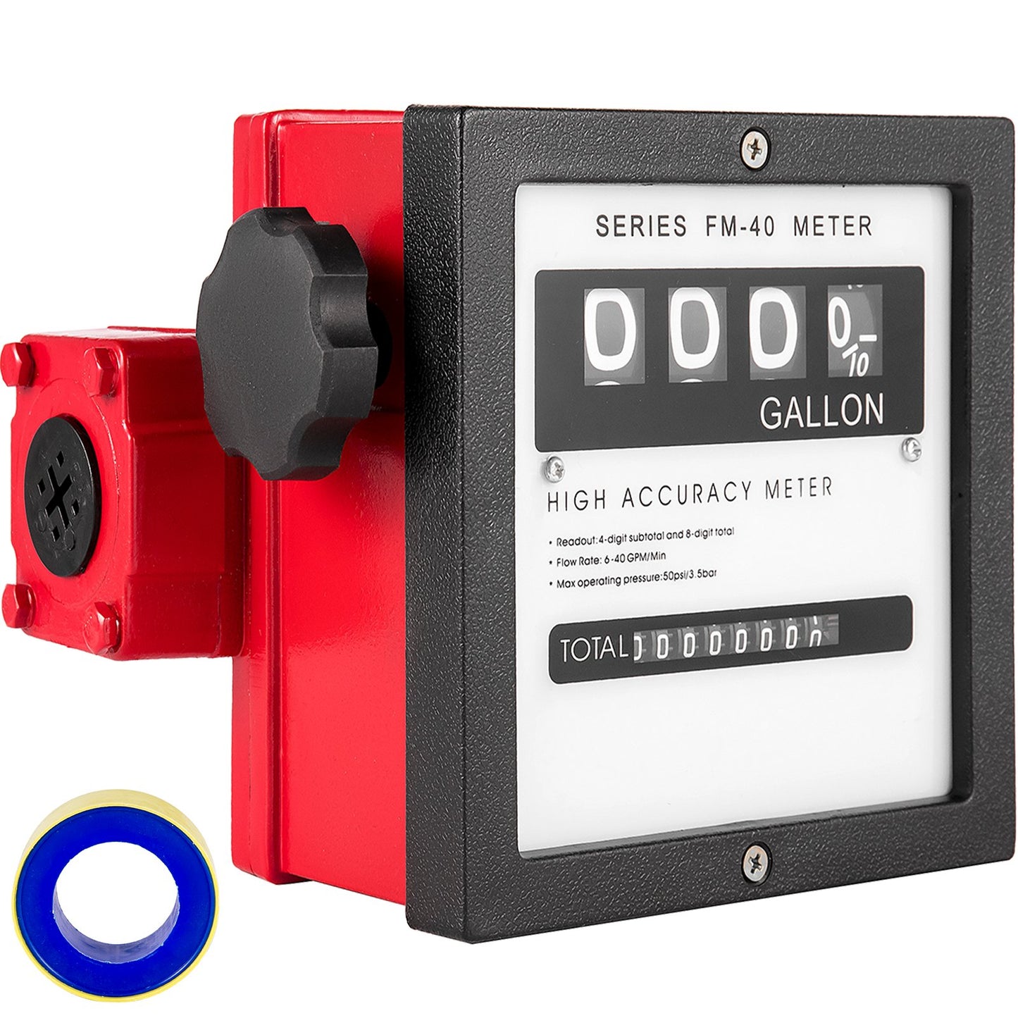 VEVOR Mechanical Fuel Meter 40 GPM Fuel Flow Meter 4-Digital Batch Display Fuel