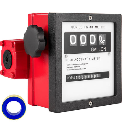 Mechanical Fuel Flow Meter, 40 GPM, 4-Digit Display, 1m Diameter, Multi-Fuel Use