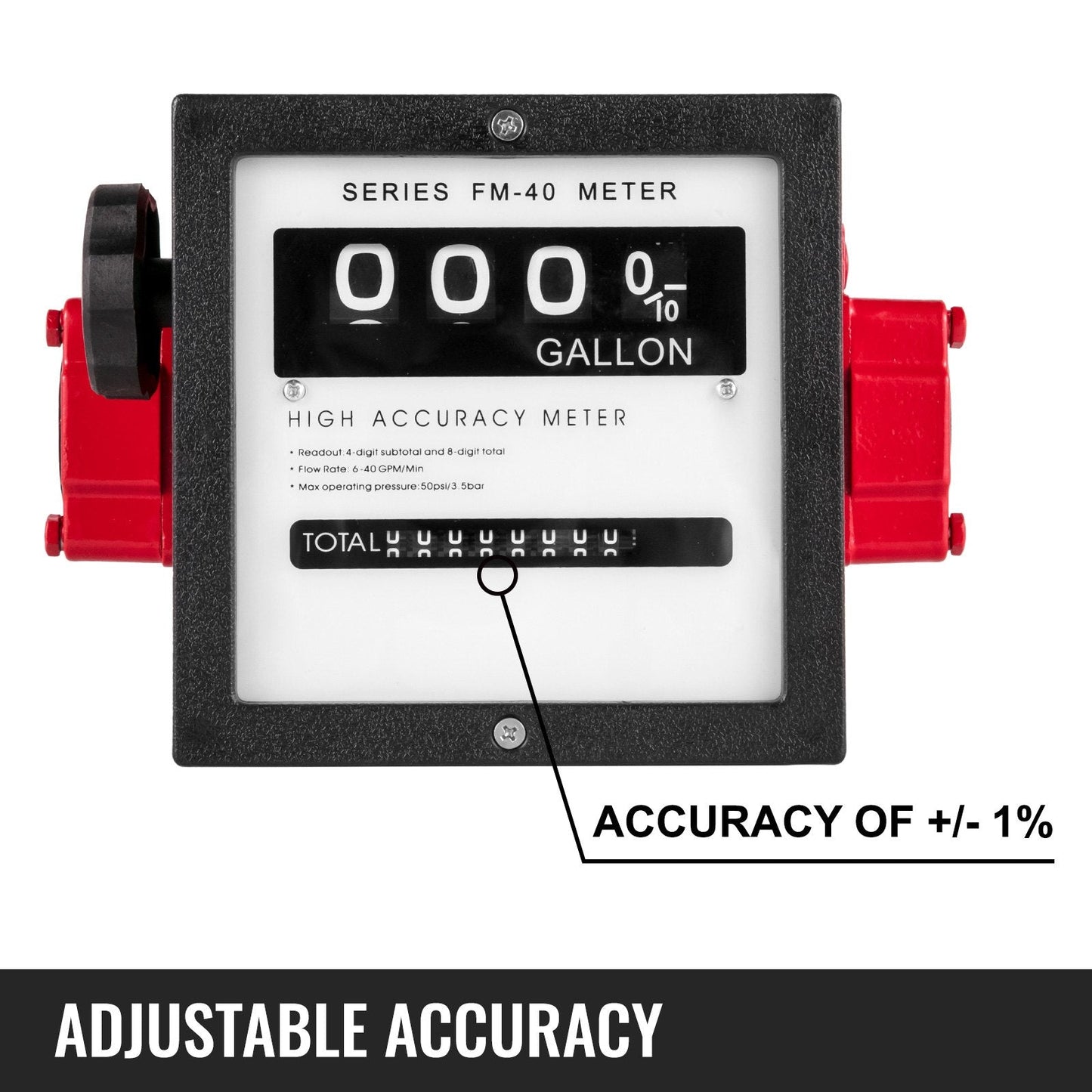 Mechanical Fuel Flow Meter, 40 GPM, 4-Digit Display, 1m Diameter, Multi-Fuel Use