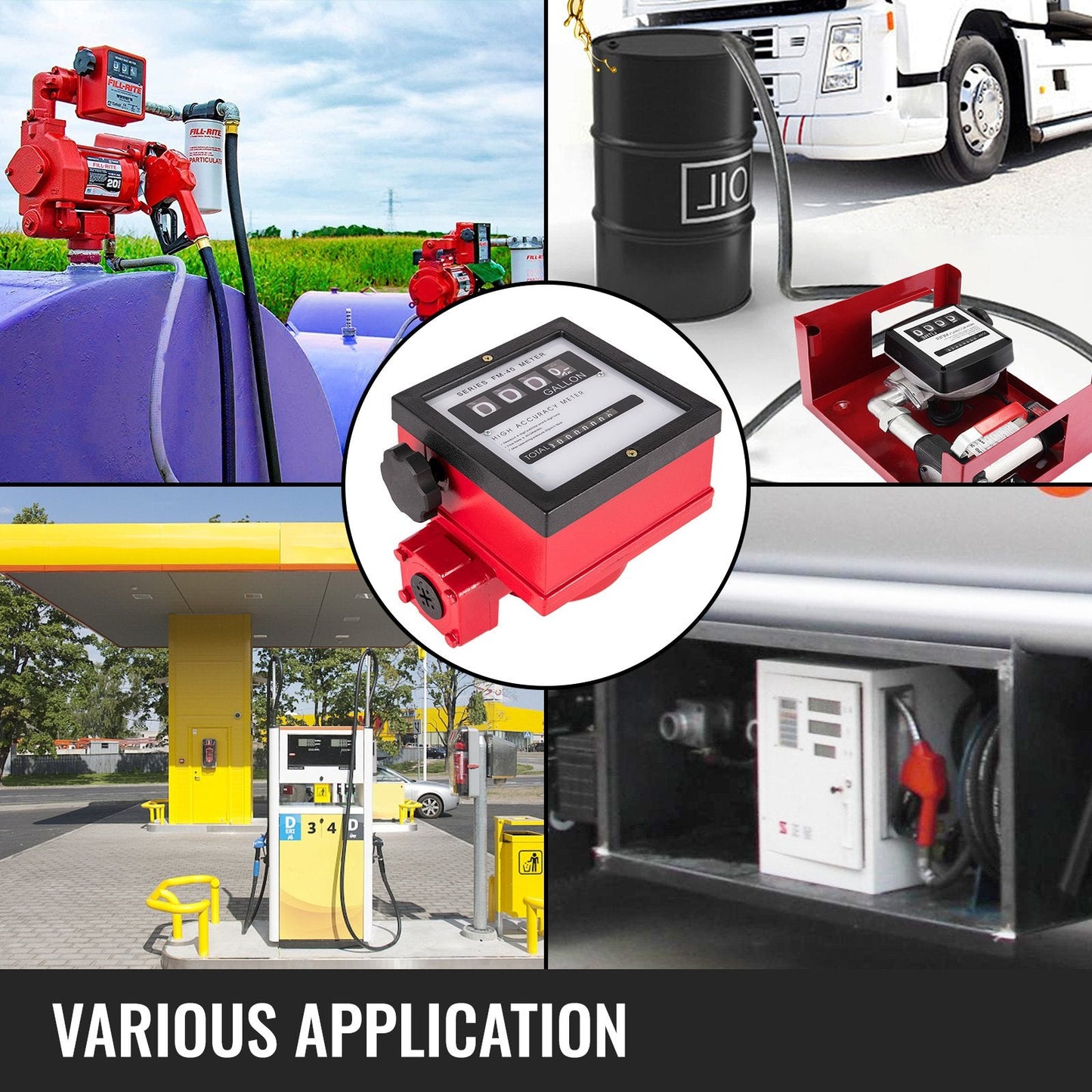 Mechanical Fuel Flow Meter, 40 GPM, 4-Digit Display, 1m Diameter, Multi-Fuel Use
