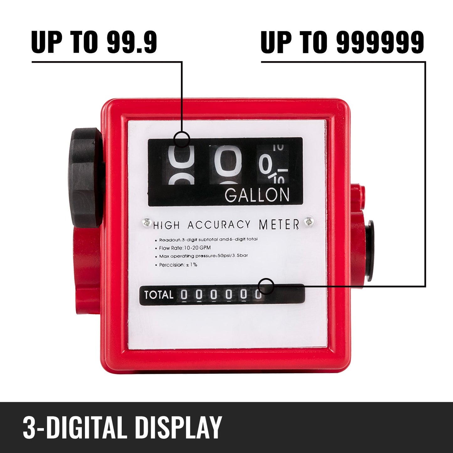 VEVOR Mechanical Fuel Meter 20 GPM Fuel Flow Meter 3-Digital Batch Display Fuel