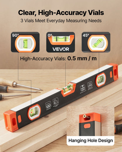 Torpedo Level, 3-Piece (225/400/600 mm), Magnetic Leveler Tool Set Aluminum Alloy, with Clear 3 Green Vials, V-Groove, Hanging Hole, Multi-angle Measurement for Construction Home Renovation