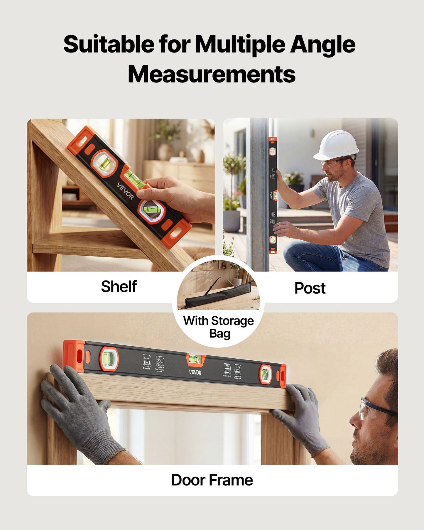 Torpedo Level, 3-Piece (225/400/600 mm), Magnetic Leveler Tool Set Aluminum Alloy, with Clear 3 Green Vials, V-Groove, Hanging Hole, Multi-angle Measurement for Construction Home Renovation