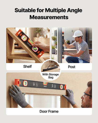Torpedo Level, 3-Piece (225/400/600 mm), Magnetic Leveler Tool Set Aluminum Alloy, with Clear 3 Green Vials, V-Groove, Hanging Hole, Multi-angle Measurement for Construction Home Renovation
