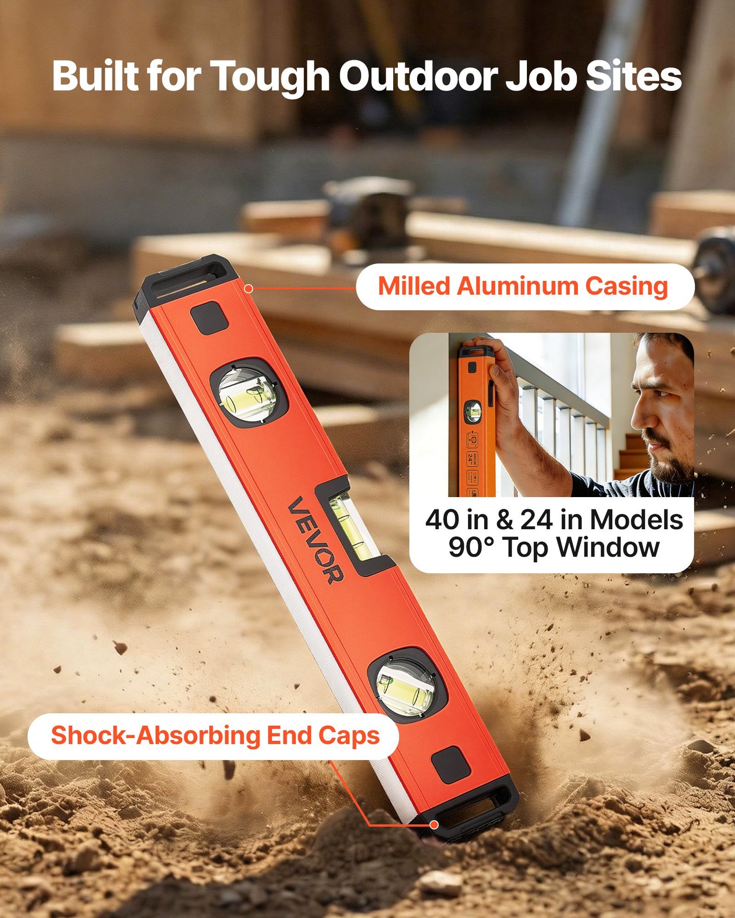 Torpedo Level, 4-Piece (120/300/600/1000 mm), Magnetic Leveler Tool Set Aluminum Alloy, with Clear 3 Green Vials, Hanging Hole, Box Beam Multi-angle Measurement for Construction Home Renovation