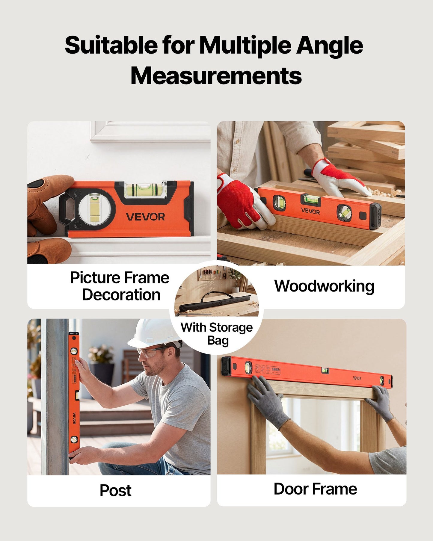 Torpedo Level, 4-Piece (120/300/600/1000 mm), Magnetic Leveler Tool Set Aluminum Alloy, with Clear 3 Green Vials, Hanging Hole, Box Beam Multi-angle Measurement for Construction Home Renovation