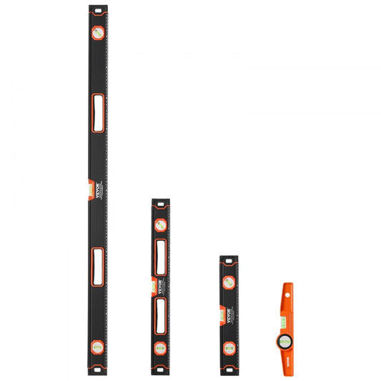 VEVOR 4-Piece Torpedo Level Aluminum Alloy 1200/600/400/250 mm with Bubble Vials