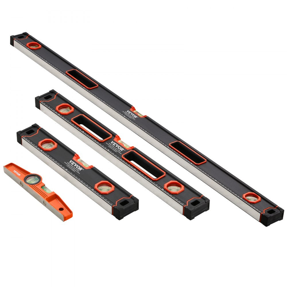 VEVOR 4-Piece Torpedo Level Aluminum Alloy 1200/600/400/250 mm with Bubble Vials