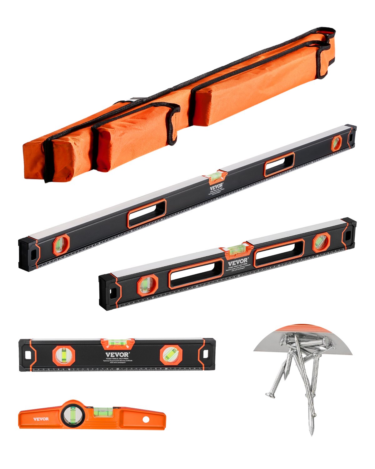 VEVOR Magnetic Torpedo Level 4 PCS 1200/600/400/250 mm Leveler with Bubble Vials
