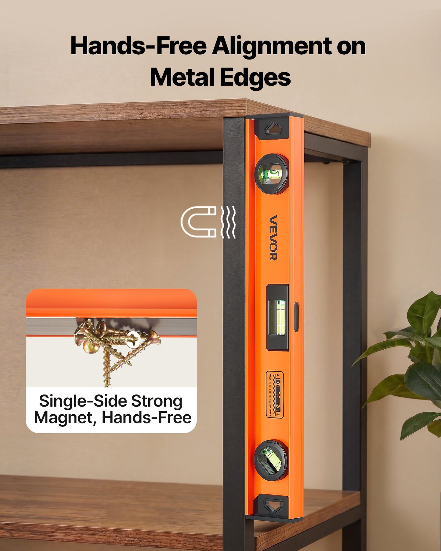 Magnetic Level Set, 4-Piece (400/600/900/1200 mm), Aluminum Alloy I-Beam Bubble Leveler with Clear 3 Green Vials & Hanging Hole, Level Tool Ideal for Hanging Pictures, Home Improvement & DIY