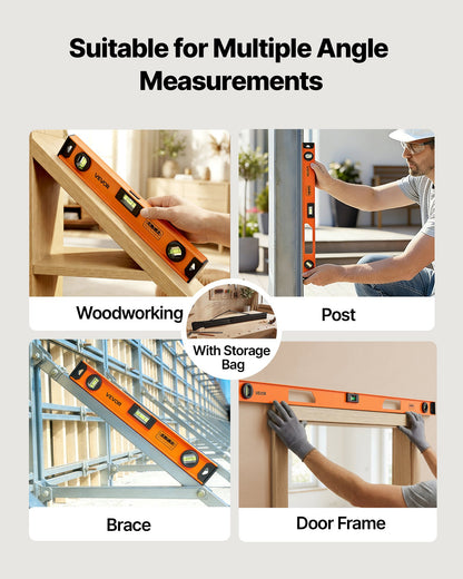 Magnetic Level Set, 4-Piece (400/600/900/1200 mm), Aluminum Alloy I-Beam Bubble Leveler with Clear 3 Green Vials & Hanging Hole, Level Tool Ideal for Hanging Pictures, Home Improvement & DIY