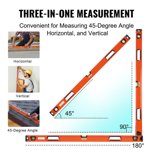 Magnetic Torpedo Level, 1.22m, Aluminum Alloy, 3 Bubble Vials, Shock-Resistant