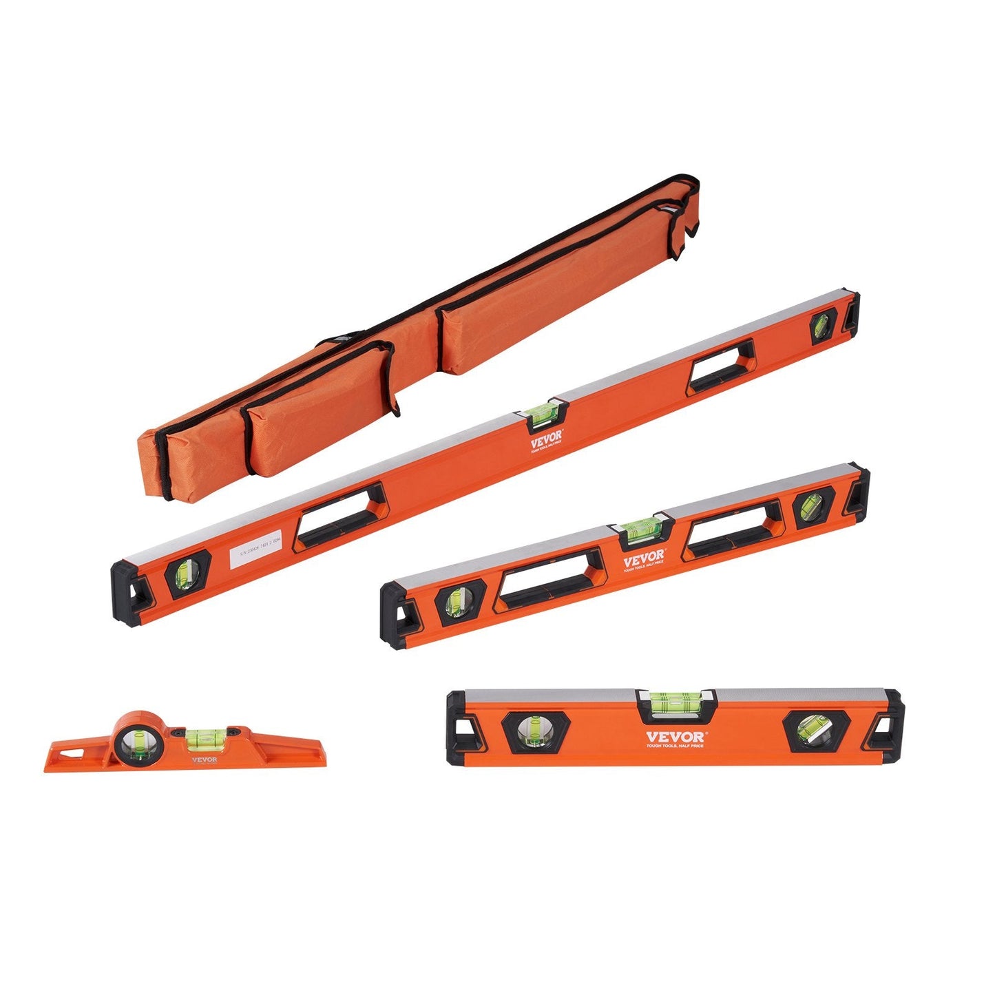 Magnetic Torpedo Level Set, 1.22m/0.61m/0.41m/0.25m with Bubble Vials