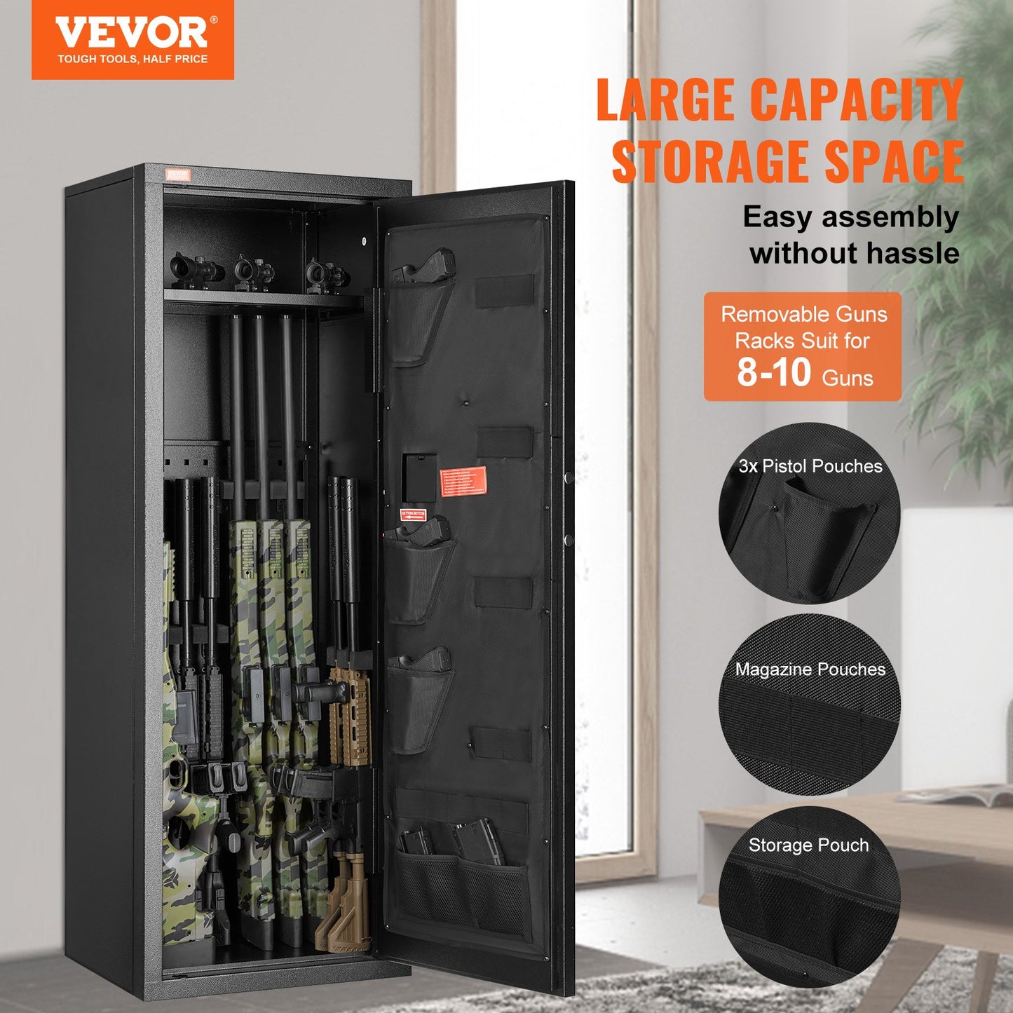 VEVOR 6-10 Rifles Gun Safe Rifle Safe with Lock & Digital Keypad Removable Shelf