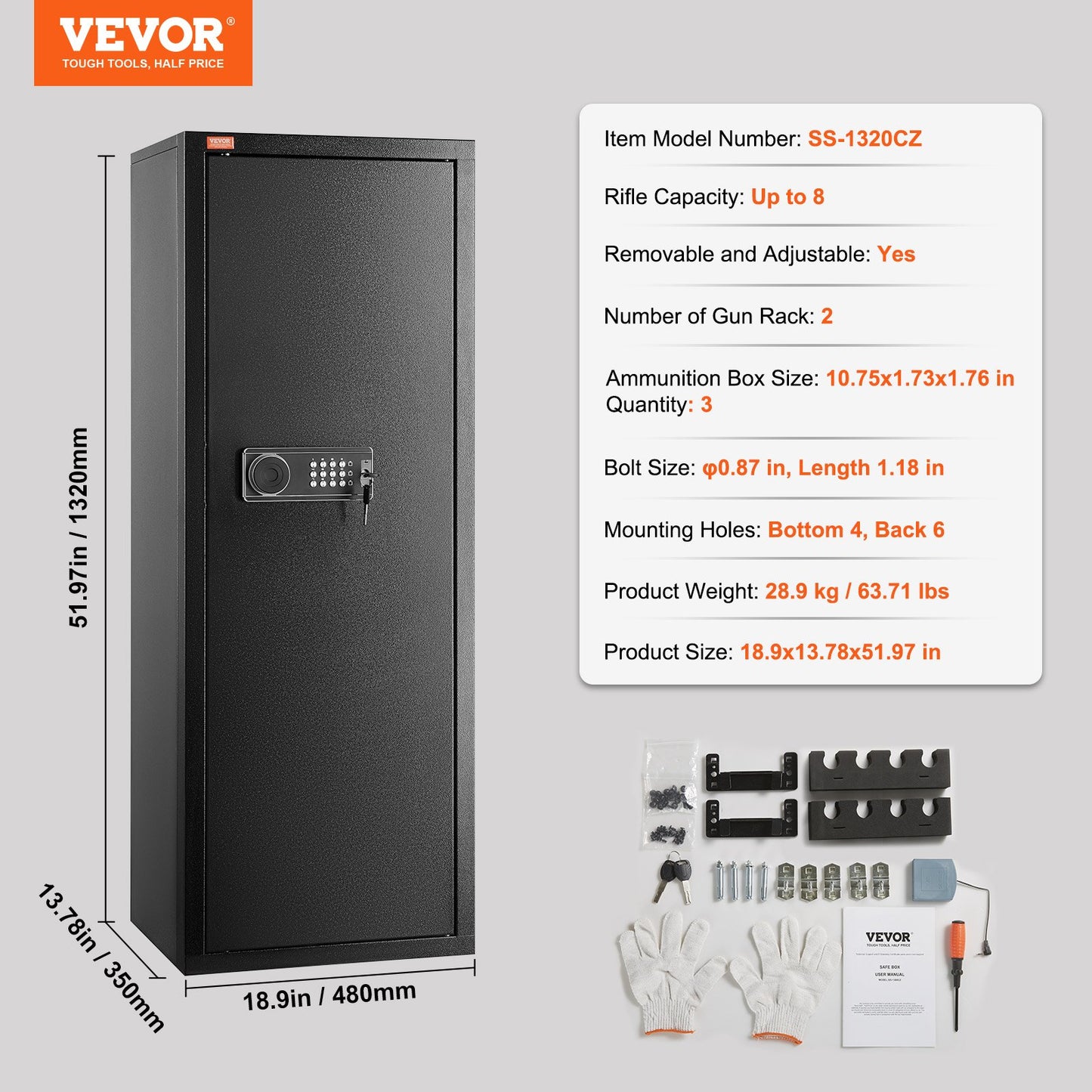 VEVOR 6-8 Rifles Gun Safe Rifle Safe with Lock & Digital Keypad Removable Shelf
