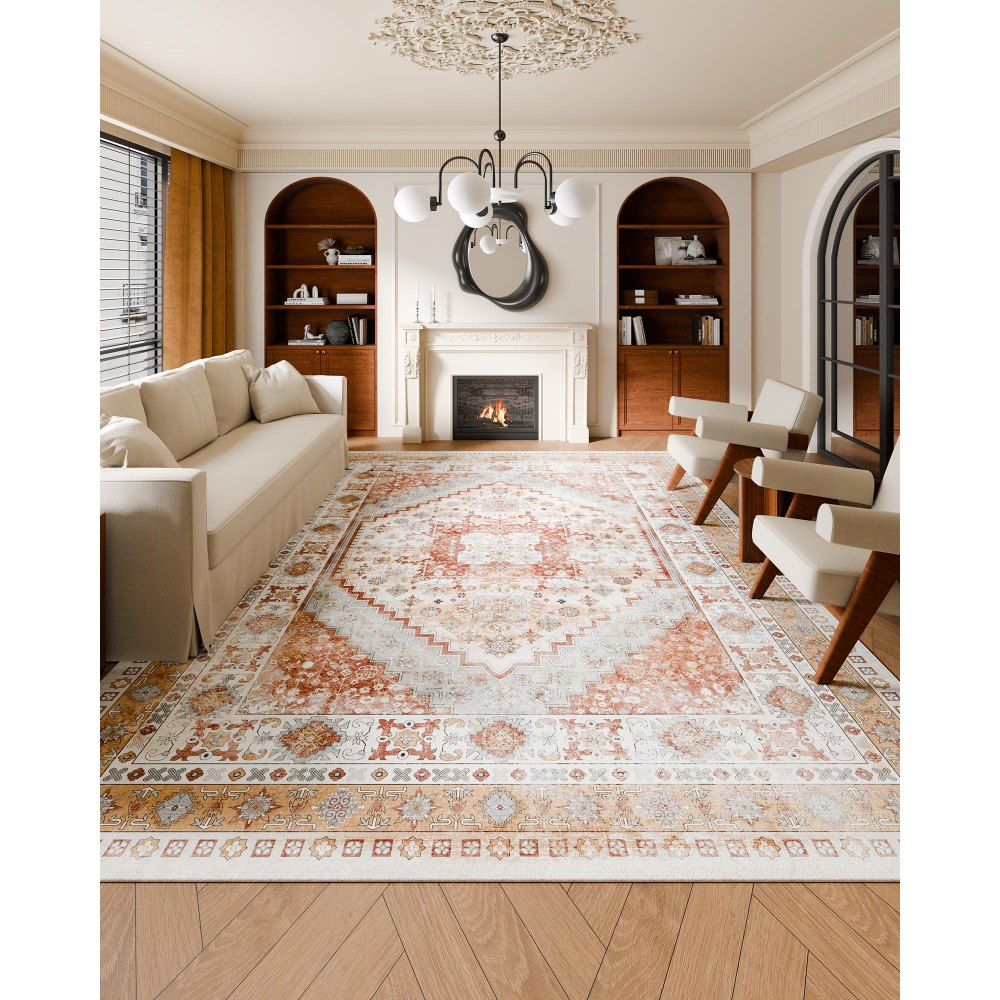 VEVOR Large Area Rug 2743.2 x 3658 mm Anti-Skid Floor Mat Vintage Brown Red