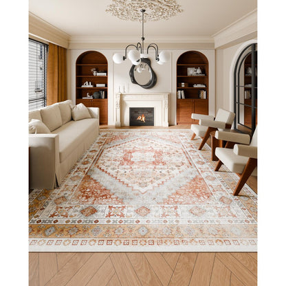 VEVOR Large Area Rug 2743.2 x 3658 mm Anti-Skid Floor Mat Vintage Brown Red