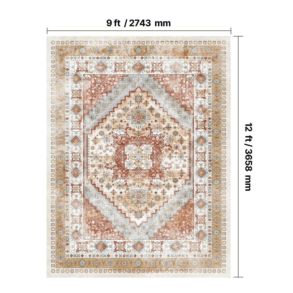 VEVOR Large Area Rug 2743.2 x 3658 mm Anti-Skid Floor Mat Vintage Brown Red