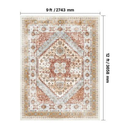 VEVOR Large Area Rug 2743.2 x 3658 mm Anti-Skid Floor Mat Vintage Brown Red