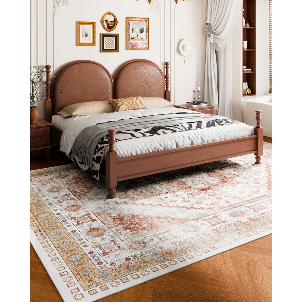 VEVOR Large Area Rug 2743.2 x 3658 mm Anti-Skid Floor Mat Vintage Brown Red