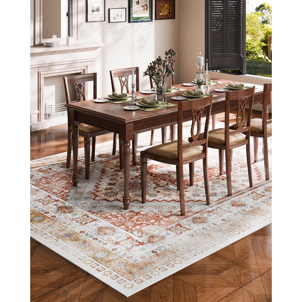 VEVOR Large Area Rug 2743.2 x 3658 mm Anti-Skid Floor Mat Vintage Brown Red