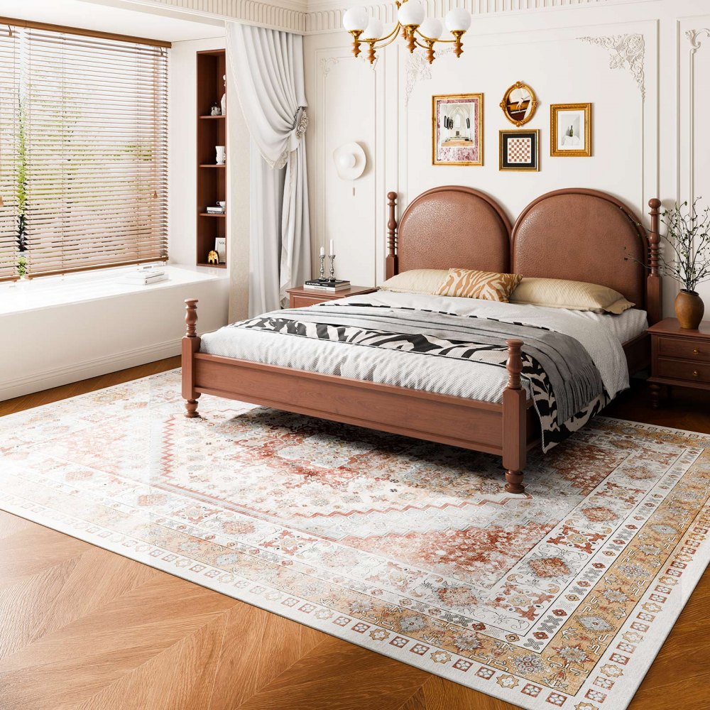 VEVOR Large Area Rug 2743.2 x 3658 mm Anti-Skid Floor Mat Vintage Brown Red