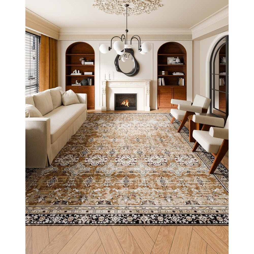 VEVOR Large Area Rug 2743.2 x 3658 mm Anti-Skid Floor Mat Vintage Brown Green