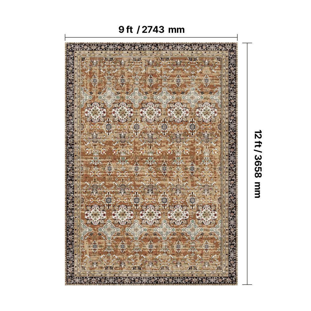 VEVOR Large Area Rug 2743.2 x 3658 mm Anti-Skid Floor Mat Vintage Brown Green