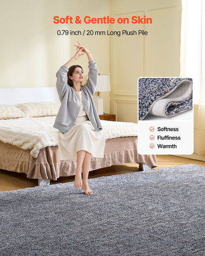 Indoor Plush Area Rugs, 2.74 x 3.66 m Plush Carpet, Area Rugs Furry with Long Plushs Pile, Thick & Durable High-Pile Rug for High-Traffic Areas, Non-Shedding & Non-Slip Backing, Blue-Gray