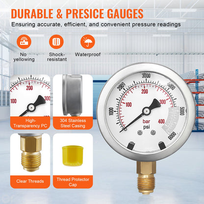 VEVOR Hydraulic Pressure Test Kit, 250/400/600bar, 3 Gauges 11 Test Couplings 3